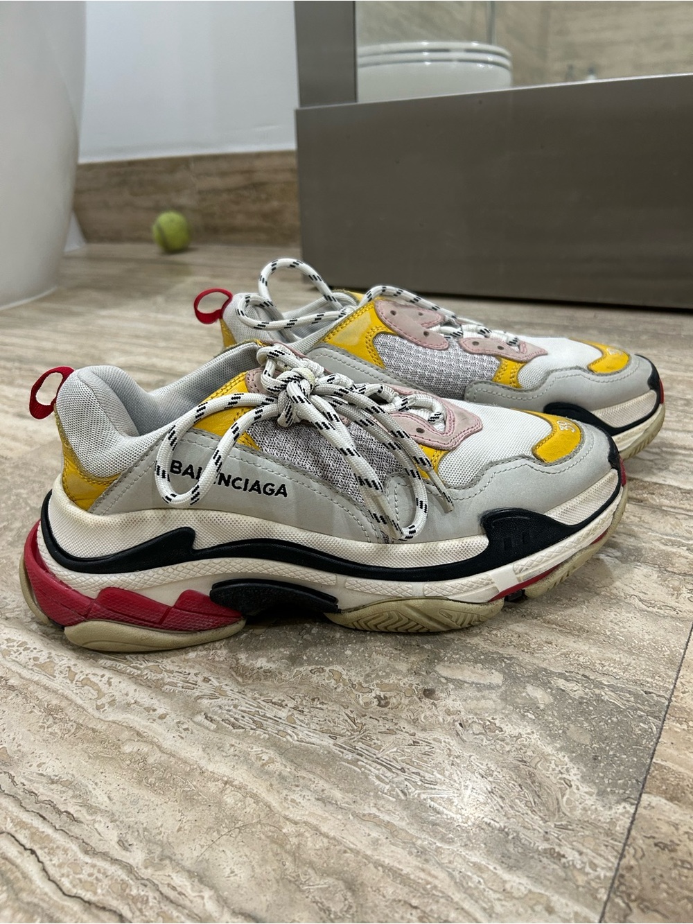 Balenciaga Triple S Multicolor Chunky Sneaker in White, Yellow, Pink, Black, Red - Picture 1 of 9
